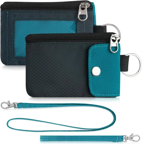 Miniatura 52 de Artpaxy Cartera minimalista para hombres y mujeres, llavero con bloqueo RFID, con cremallera, pequeña cartera con ventana de identificación, 2