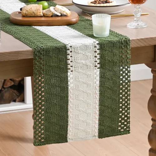 Miniatura 11 de Artoid Mode Camino de Mesa Rústico de Granja Verde Militar, Decoración Estacional Navideña de Mesa de Cocina y Comedor Hueca para Decoración