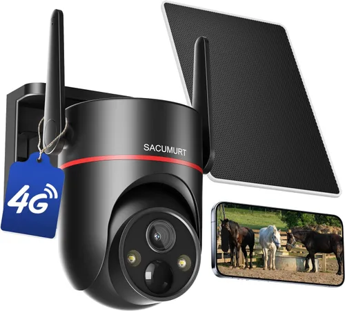 Cámaras de seguridad sin WiFi inalámbricas para exteriores, cámara de seguridad celular al aire libre, PTZ, vista en vivo HD 2K, visión nocturna a