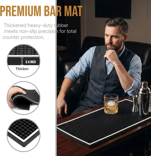 Miniatura 4 de Jucoan Paquete de 3 tapetes de goma para barra de 18 x 12 pulgadas, tapete de goma de 0.4 pulgadas de grosor, tapetes antideslizantes para bebidas