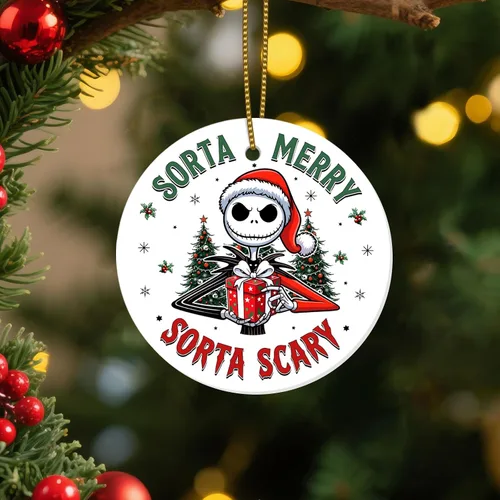 Miniatura 25 de Adornos Colgantes de Navidad Ho-Ho-Ho de 2 Lados Impresos 2025, Regalos de Terror de Navidad para Amantes de las Películas, Adorno de Cerámica