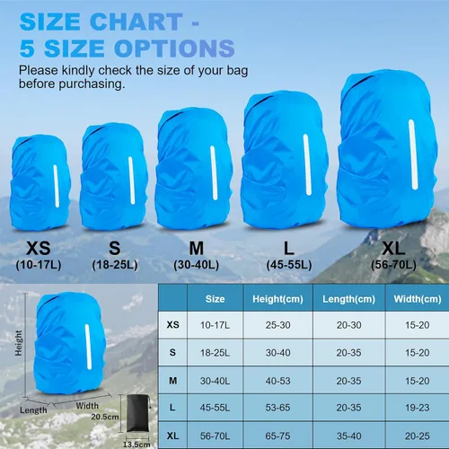 Miniatura 3 de LAMA 2 fundas impermeables de lluvia para mochila, protector reflectante a prueba de lluvia para antipolvo y antirrobo, L 41L-55L negro y azul Negro