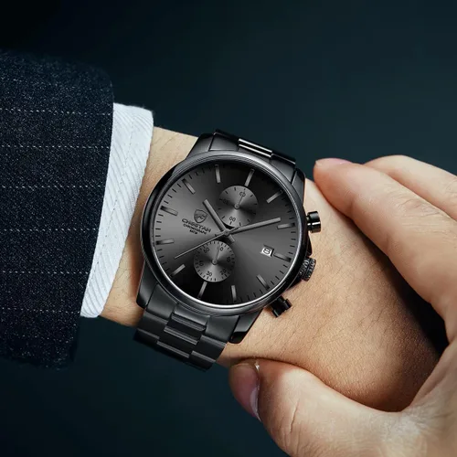 Miniatura 5 de GOLDEN HOUR Fashion Business - Relojes para hombre con cronógrafo, a prueba de agua, de acero inoxidable, reloj de cuarzo, con fecha automática