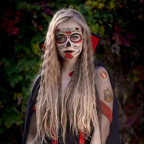 Miniatura 7 de 50 piezas de tatuajes faciales de broma de Halloween para adultos, mujeres y hombres, 10 calcomanías de terror para Halloween, 40 piezas de tatuajes