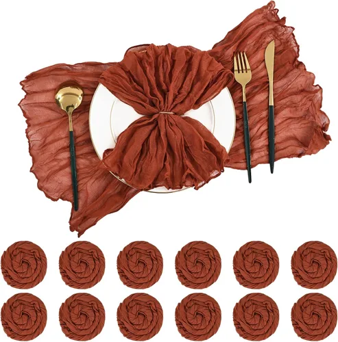Miniatura 13 de 96 servilletas de gasa azul polvoriento, 20 x 20 pulgadas, servilletas de cena de lino rústico bohemio arrugadas para bodas, cenas, uso diario