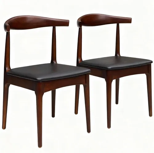 Juego de 2 sillas de comedor de madera maciza, diseño moderno de espina de horquilla de mediados de siglo con elegante tapicería de cuero, sillas de