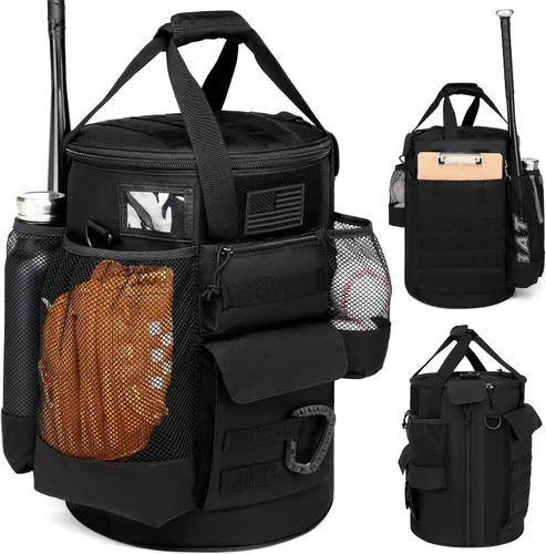 Bolsa de cubo de béisbol, organizador de accesorios de entrenamiento de béisbol, bolsa de cubo de sóftbol estilo táctico con parte inferior