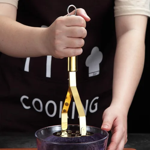 Miniatura 7 de Berglander Triturador de papas, resistente acero inoxidable dorado con chapado de titanio, triturador de frutas y verduras de cocina (dorado)