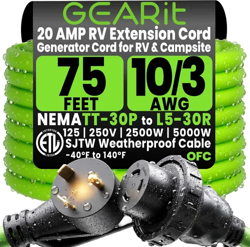 Miniatura 9 de GEARit Cable de extensión RV de 30 amperios de 25 pies, NEMA TT-30P a L5-30R cable generador de 30 amperios, 10/3 STW 10 AWG, bloqueo giratorio de 3