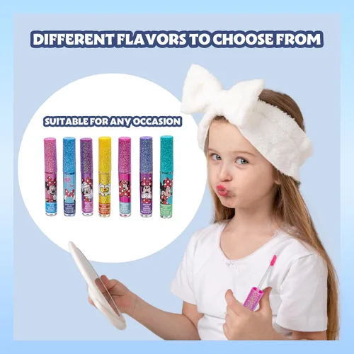 Miniatura 4 de Disney Minnie Mouse - Brillo de labios a base de plantas de 7 piezas, recuerdos de fiesta para niñas, primer juego de maquillaje para niñas