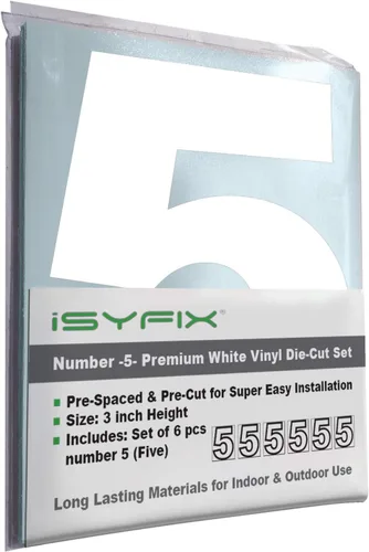 Miniatura 70 de iSYFIX - Calcomanías de vinilo blancas con número 0 (cero) - Juego de 6 unidades de 1.5 pulgadas autoadhesivas - Decalcomanías premium troqueladas