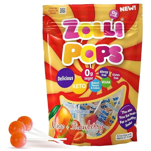 Zollipops Clean Teeth Pops - Caramelos sin azúcar con xilitol, paletas sin colorantes, aptos para dieta cetogénica y diabética, golosinas aprobadas
