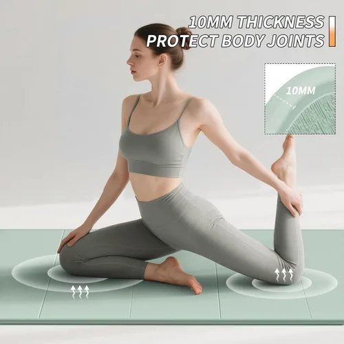 Miniatura 5 de PAIDU Esterilla de yoga plegable para fitness, extra gruesa de 2/5 pulgadas (0.394 in) TPE antideslizante certificado SGS 75 x 26 pulgadas extra