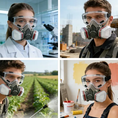 Miniatura 5 de Juego de máscara respiradora reutilizable de media cara (incluye gafas antivaho) adecuado para protección en escenarios como pintura en aerosol