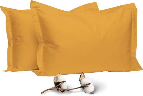 Miniatura 11 de Pizuna Juego de 2 fundas de almohada de 100 % algodón puro, tamaño estándar, color blanco, lujosas fundas de almohada de 400 hilos de satén