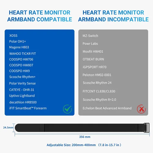 Miniatura 3 de MOOFIT RA1 - Correa de repuesto para monitor de frecuencia cardíaca de 0.965 in, repuesto de cinturón de brazo ajustable hasta 15.748 in, negro