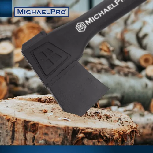 Miniatura 7 de MichaelPro MP004009 - Hacha de campamento de 9 pulgadas con mango de fibra de vidrio resistente al clima y absorbente de impactos, con funda