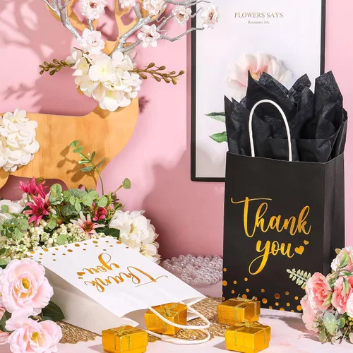 Miniatura 4 de Tinlade 30 bolsas de regalo de agradecimiento con papel de seda dorado con asa para graduación, negocios, compras, boda, ducha, regalos de fiesta