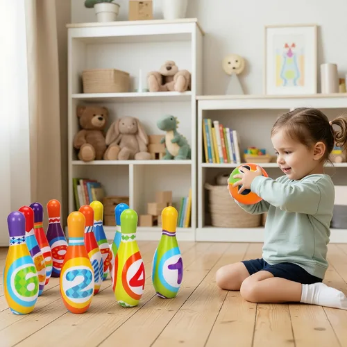Miniatura 3 de Juego de bolos para niños AugToy 2-5 años, juego de bolos de interior suave para niños de 1, 2, 3, 4 años, niños y niñas, 10 pines de bolos