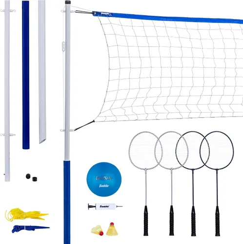 Miniatura 7 de Franklin Sports - Juegos de Voleibol + Bádminton - Juego de Playa + Patio Trasero - Voleibol, Bomba, Raquetas de Bádminton, Volantes, Red + Postes