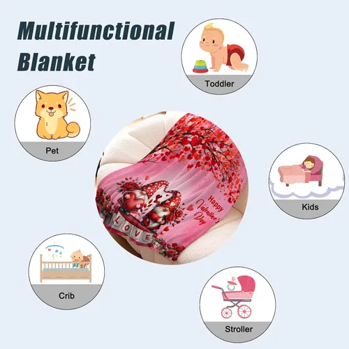 Miniatura 4 de Manta para bebé para el día de San Valentín, manta pequeña de gnomo rosa con corazón de amor, regalo para cuna, suave, acogedora, ligera, mullida