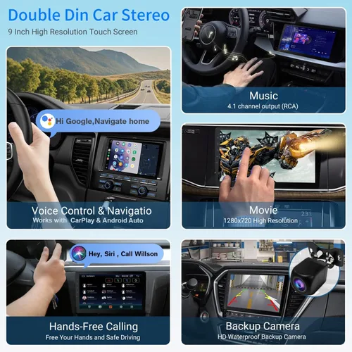 Miniatura 7 de Haudio Estéreo de auto doble DIN de 9 pulgadas con Apple CarPlay inalámbrico y Android Auto Pantalla táctil HD de 9 pulgadas Bluetooth