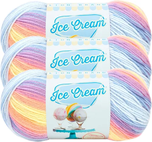 Miniatura 18 de Lion Brand Yarn, Hilo para Bebé Ice Cream para tejer, ganchillo y manualidades, Baseball Nut, 1 paquete, fibra acrílica colorida de peso DK