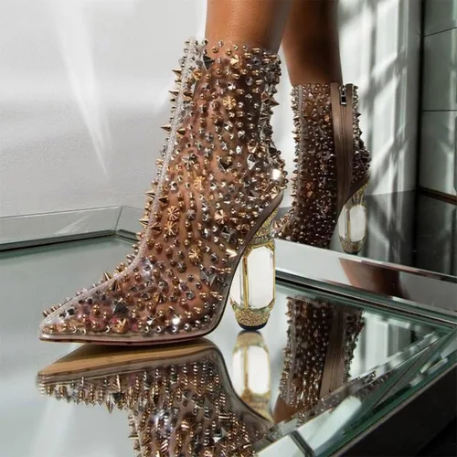 Miniatura 42 de FSJ Botas de tacón alto con punta puntiaguda para mujer, con tacón alto, con cremallera lateral brillante, estilo casual, para uso diario, zapatos
