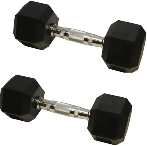 Miniatura 4 de Barbell Rubber encased Hex Dumbbell Weights with Metal Handles for Strength Training, Full Body Workout. Sold as a Pairs