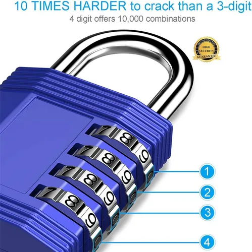 Miniatura 2 de ZHEGE Candado de combinación de 4 dígitos, paquete de 2 candados para gimnasio, escuela, almacenamiento, valla, puerta, gabinete (azul)