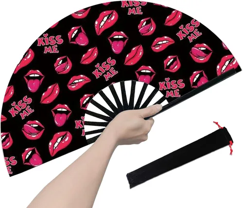 Miniatura 9 de Abanico rave, ventilador de mano plegable grande para mujeres y hombres, ventiladores para baile de línea para raves, EDM, fiesta de baile