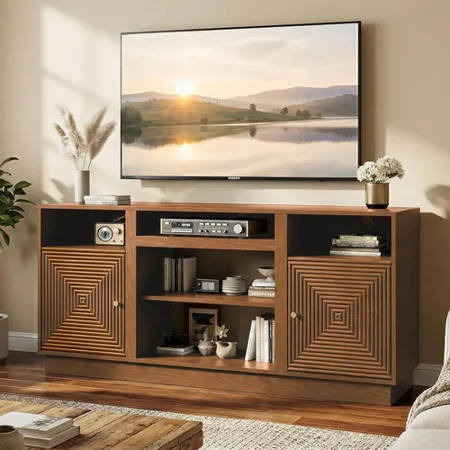 Miniatura 10 de RoyalCraft Soporte de TV negro para televisores de hasta 65 pulgadas, centro de entretenimiento moderno de mediados de siglo con almacenamiento