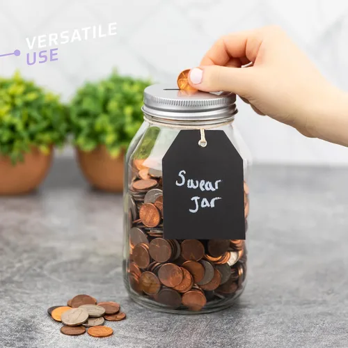 Miniatura 3 de kitchentoolz Tarro grande con punta de banco de monedas con tapa plateada ranurada con capacidad para más de $300 en monedas, utilizado para hucha