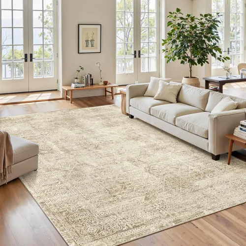 Miniatura 57 de Alfombra de pasillo Soalmost 2'6" x 10' lavable, alfombra antideslizante para cocina, baño, lavandería, alfombras vintage ultra delgadas para Beige