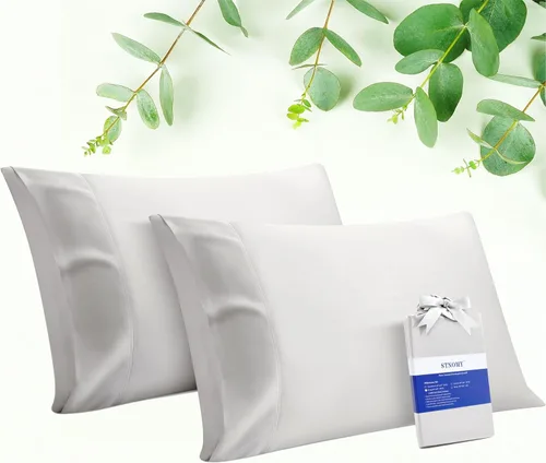 Miniatura 9 de Paquete de 2 fundas de almohada refrescantes de eucalipto Tencel tamaño King, color blanco nieve, absorben la humedad para sudores nocturnos, secado