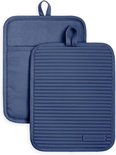 KitchenAid - Juego de agarraderas de silicona suave y acanalada, azul Willow, 7 x 9 pulgadas Willow azul