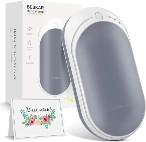 Miniatura 8 de BESKAR Calentador de manos recargable, calentador de manos eléctrico de 5200 mAh, calefacción de doble cara, carga rápida USB, calentador de manos