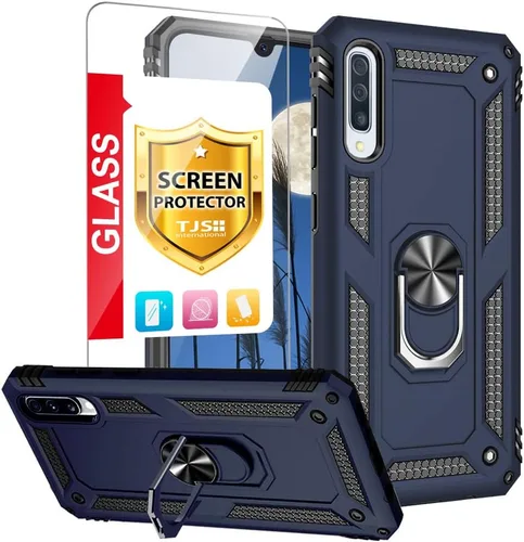 Miniatura 13 de TJS Funda compatible con Samsung Galaxy A50 2019, con protector de pantalla de vidrio templado, anillo de metal, soporte magnético, resistente Negro