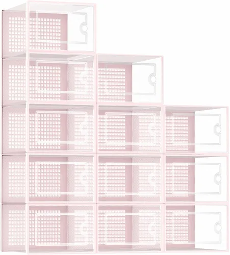 Miniatura 10 de Kuject Cajas grandes de almacenamiento de organizadores de zapatos para armario, paquete de 12 contenedores apilables de plástico transparente