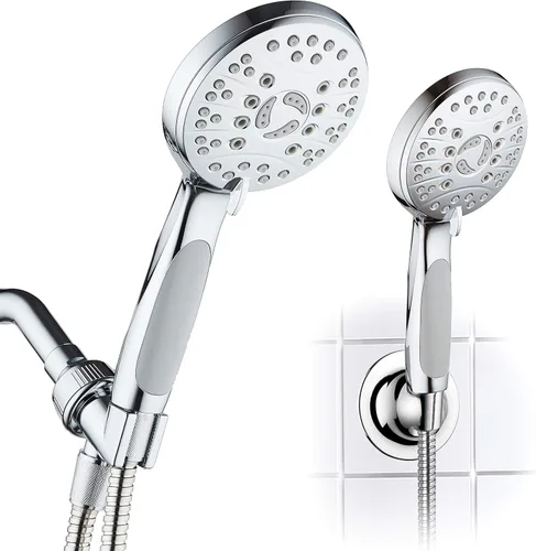 Cabezal de ducha de mano de lujo de alta presión de 6 ajustes – Manguera de acero inoxidable extralarga de 6 pies – Chorros anti-obstrucción – Cromo