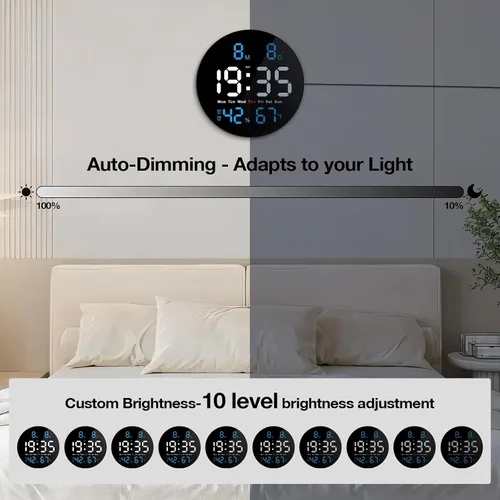 Miniatura 6 de Reloj de pared digital eléctrico de 10 pulgadas con pantalla LED grande Auto/10-Level Brightness, Temperature, Humidity, Auto DST, Date and Day