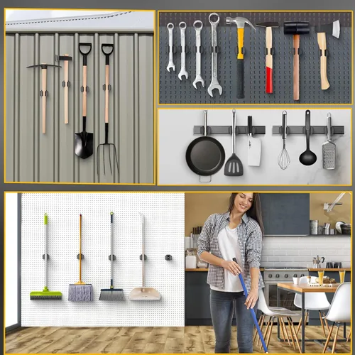 Miniatura 2 de Soporte de pared magnético mejorado para escoba y trapeador, ahorro de espacio, resistente, sin taladrar sobre la puerta, agarre de escoba