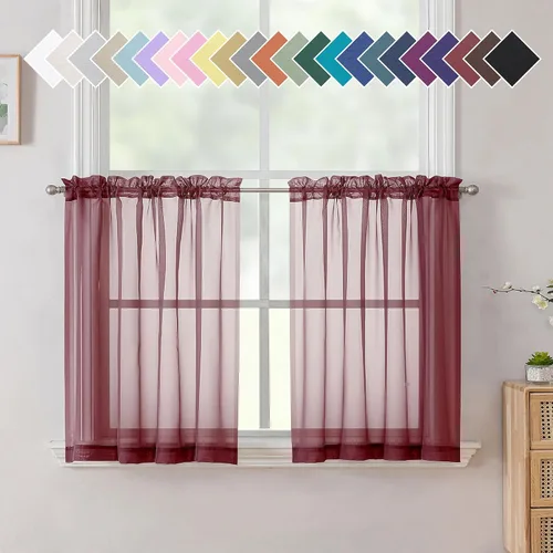 Miniatura 119 de Aiyufeng 2 paneles de cenefa transparente negra de 14 pulgadas de largo, cortinas cortas negras transparentes para dormitorio, cortinas de cocina
