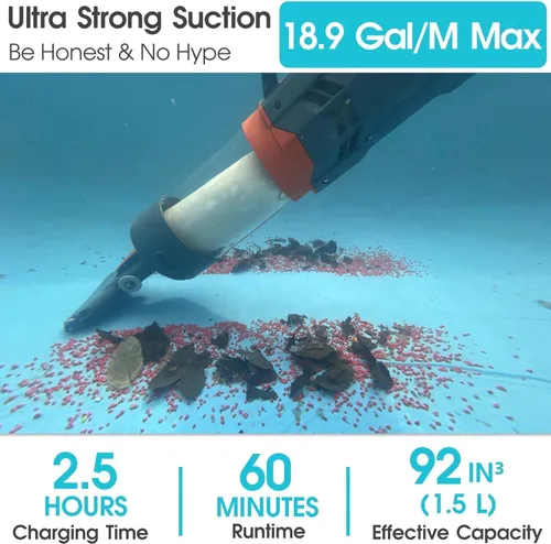 Miniatura 2 de Aspiradora de piscina inalámbrica, succión potente de 18.9 GPM, 100 pulgadas, tiempo de funcionamiento 1H, filtro ultra fino de pelusa de 25 µm