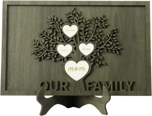 Miniatura 10 de Árbol genealógico con etiqueta de corazón, placas de madera grabadas personalizadas, regalos personalizados para madres, padres, escritorio, nombres