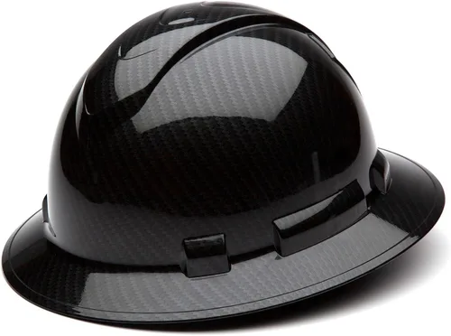 Miniatura 2 de Pyramex Ridgeline - Casco duro de ala completa, suspensión de trinquete de 4 puntos, patrón de grafito negro brillante