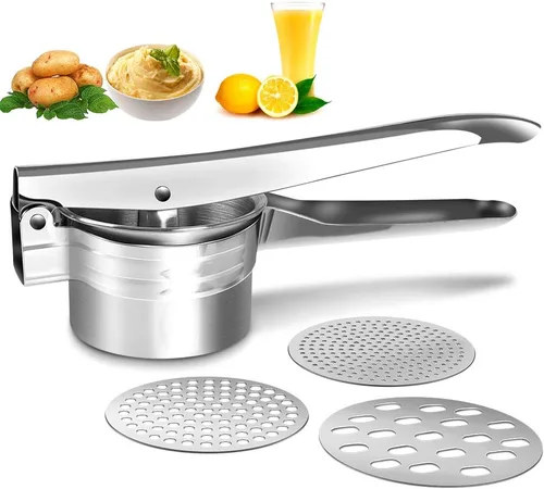 Triturador de patatas de acero inoxidable, gran capacidad, 15 onzas, herramienta de cocina para papas, frutas, verduras y alimentos para bebés,
