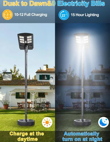 Miniatura 2 de JAYNLT Luces solares de calle de 4000 W para exteriores con poste de 118 pulgadas de alto, 3000 K/4000 K/6500 K 300000 LM, lámparas solares de pie