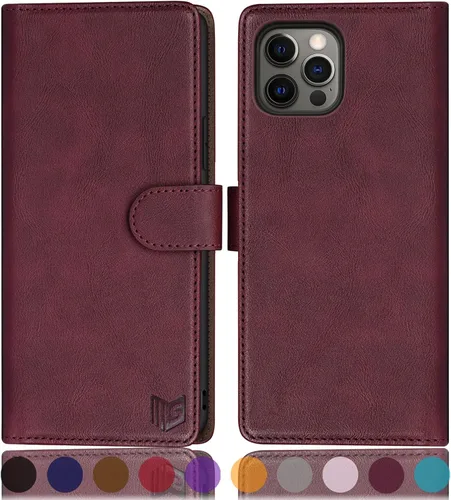Miniatura 13 de SUANPOT Funda de piel tipo cartera para iPhone 12 Pro Max con bloqueo RFID, tarjetero de crédito, libro de folio magnético de poliuretano