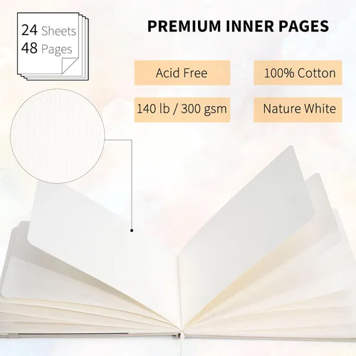 Miniatura 3 de Yopih Artists - Cuaderno de bocetos de acuarela de lino premium, cuaderno de acuarela de 5.5" x 5.5" con papel de algodón de prensa en frío de Beige
